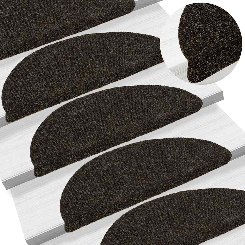 Tappetini per scale autoadesivi 15 pz 56x17x3 cm Marrone scuro semicircolari