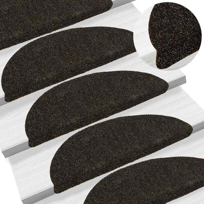 Tappetini per scale autoadesivi 15 pz 56x17x3 cm Marrone scuro semicircolari