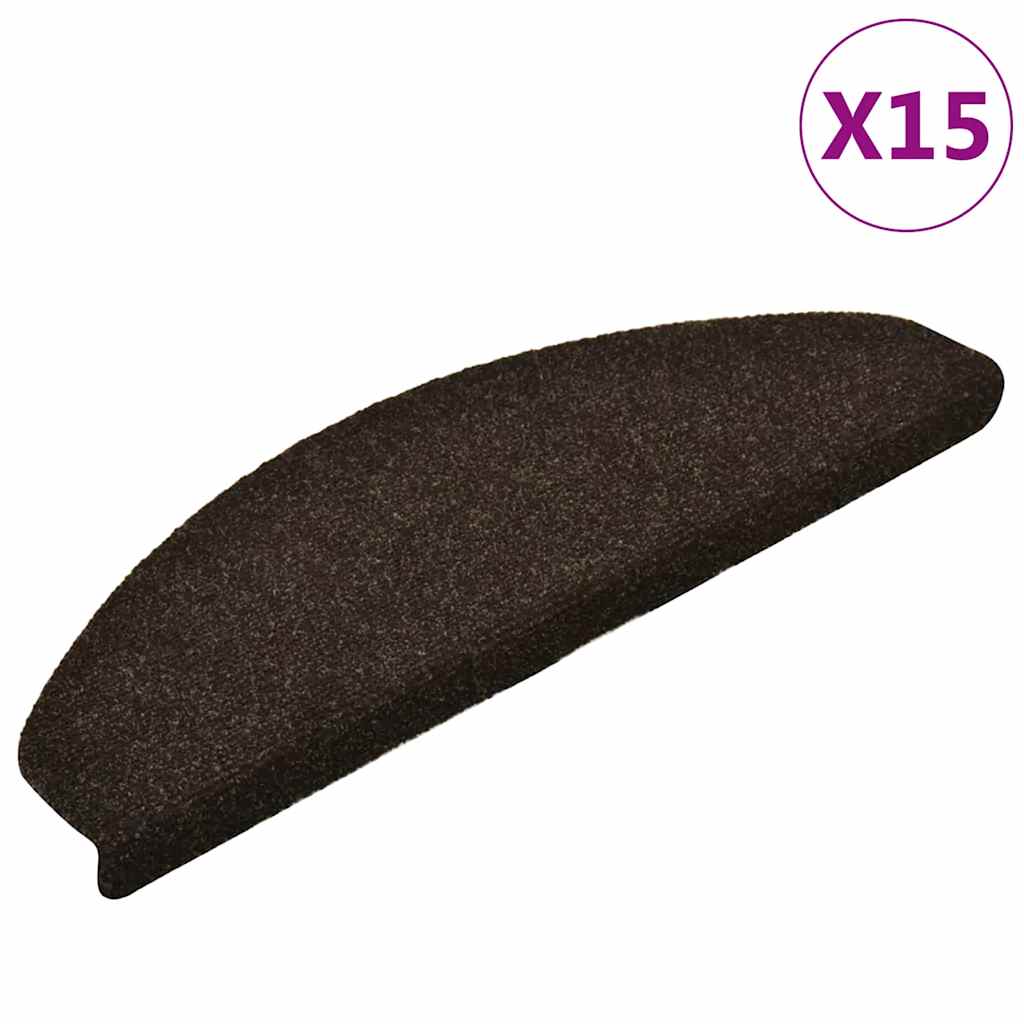 Tappetini per scale autoadesivi 15 pz 65x21x4 cm marrone scuro semicircolari grandi