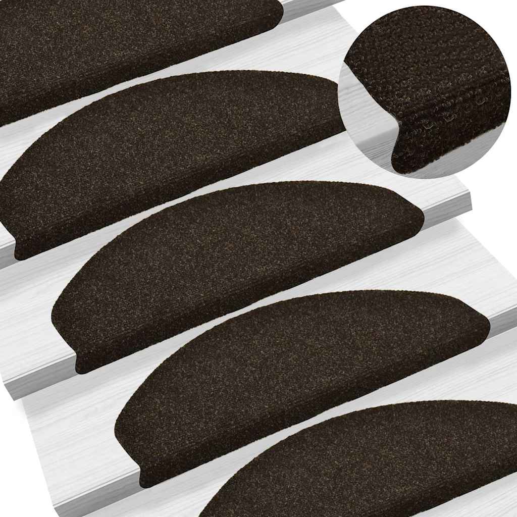 Tappetini per scale autoadesivi 15 pz 65x21x4 cm marrone scuro semicircolari grandi | homemem39