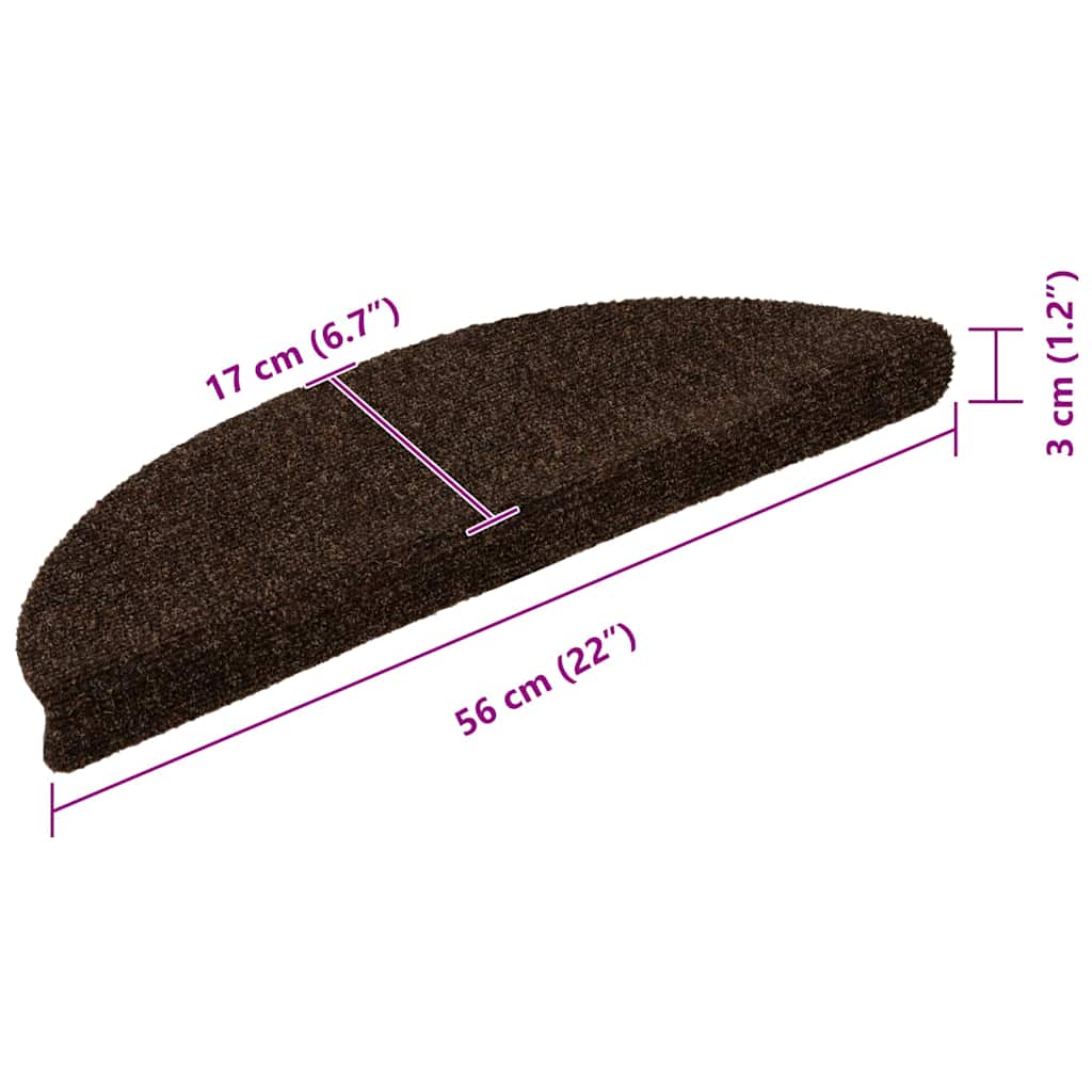 Tappetini per scale autoadesivi 15 pz 56x17x3 cm marrone semicircolari