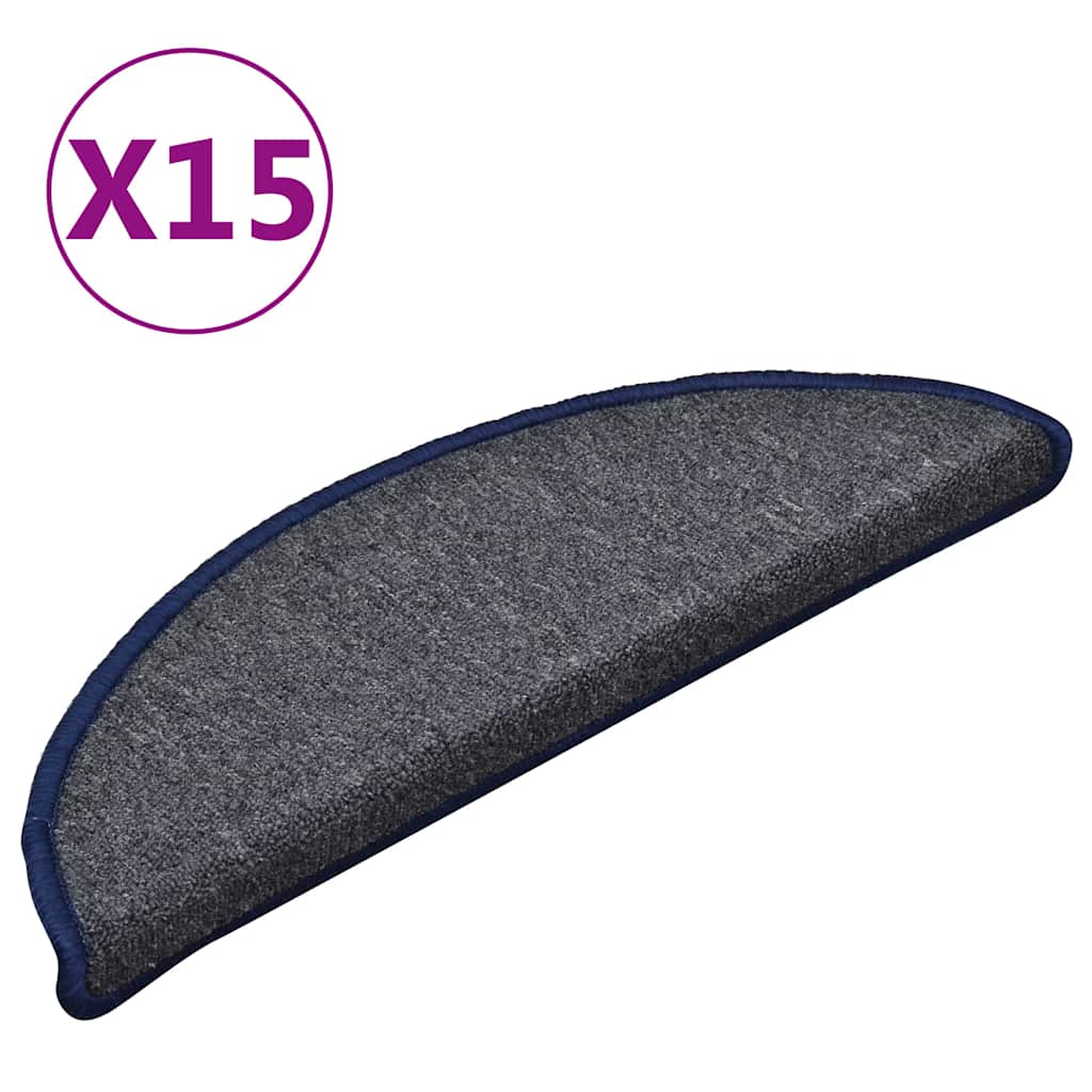 Tappetini per scale 15 pz 56x17x3 cm Grigio scuro e blu | homemem39