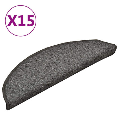 Tappetini per scale 15 pz 56x17x3 cm Grigio e Nero Semicircolari | homemem39