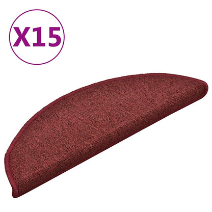 Tappetini per scale 15 pz 56x17x3 cm Bordeaux semicircolari | homemem39