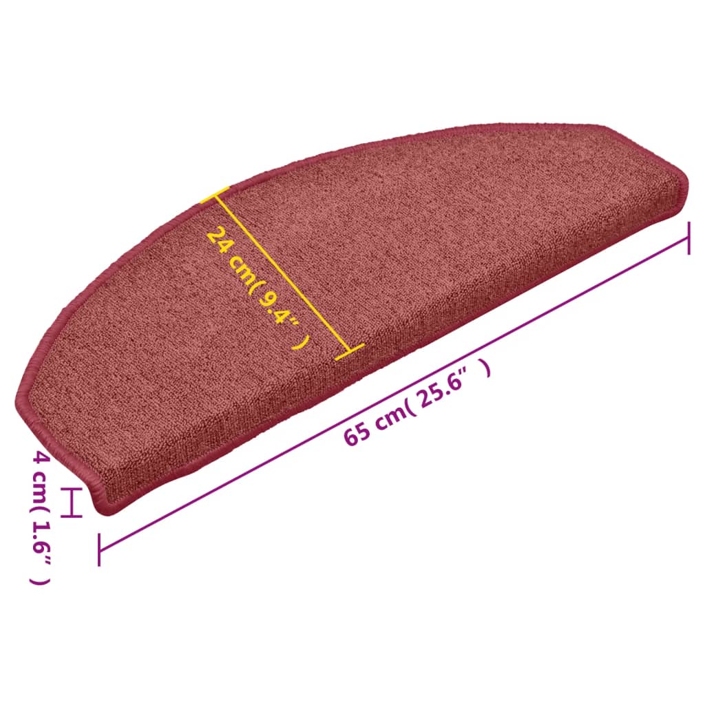 Tappetini per scale 15 pz 65x24x4 cm Bordeaux Semicircolari Grandi | homemem39
