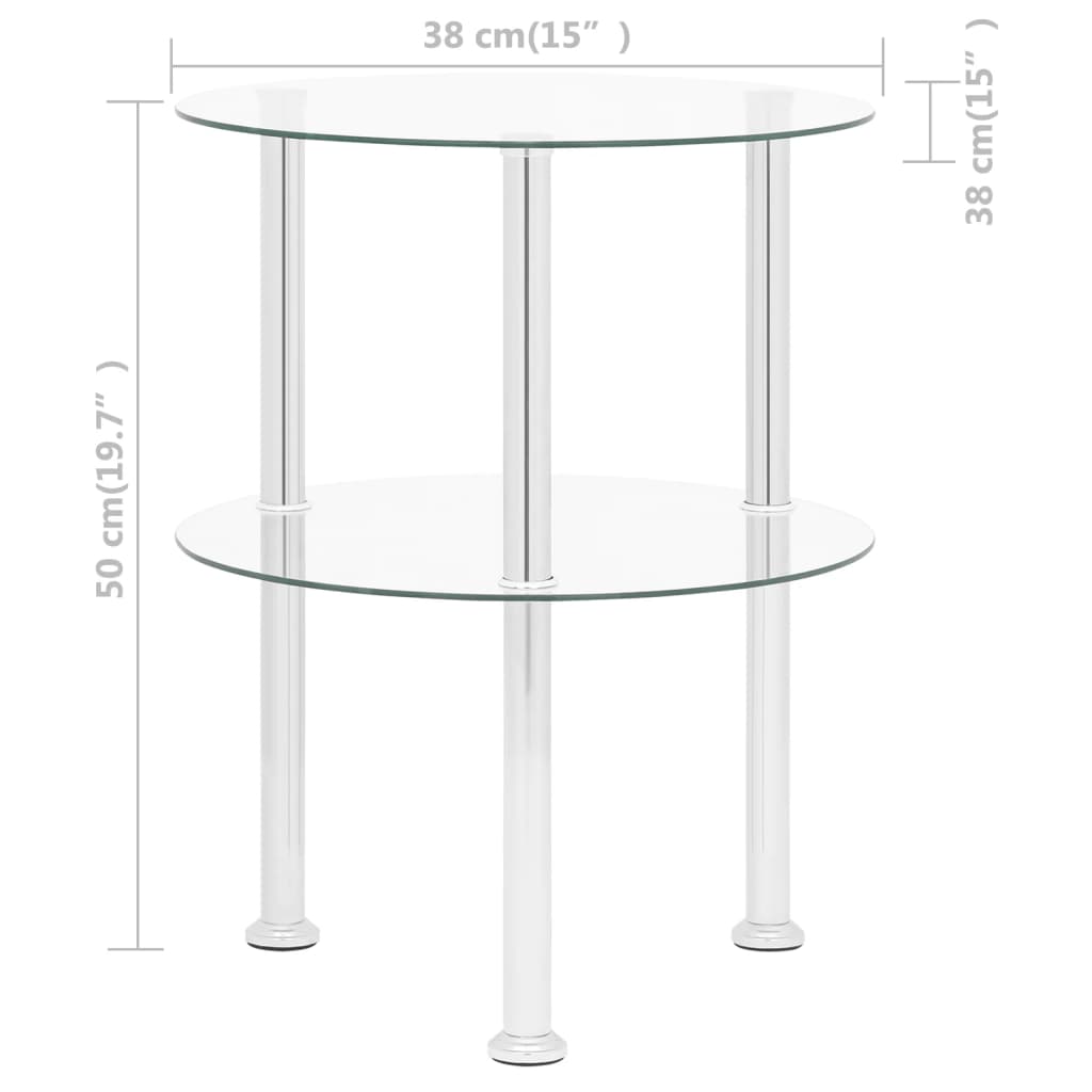 Tavolino a 2 Livelli Trasparente 38 cm in Vetro Temperato | homemem39