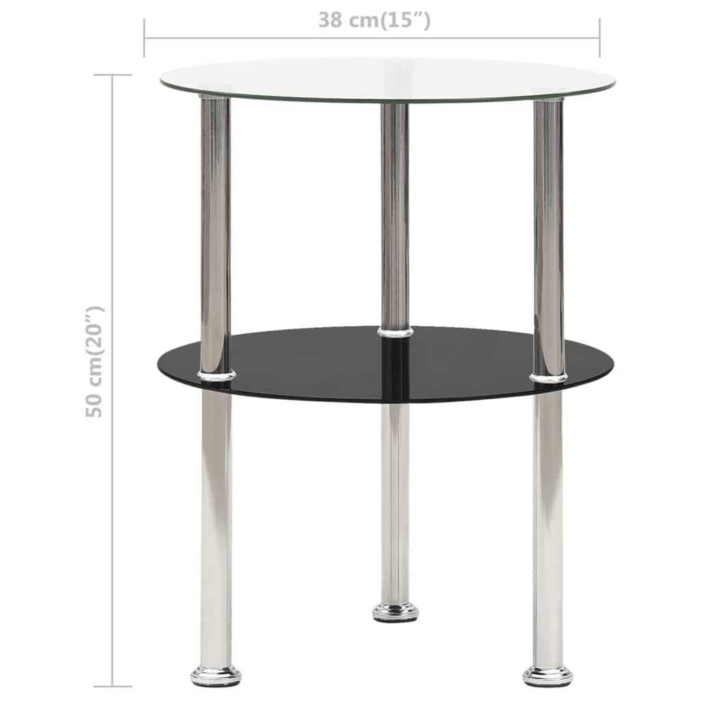 Tavolino a 2 Livelli Trasparente e Nero 38cm in Vetro Temperato | homemem39