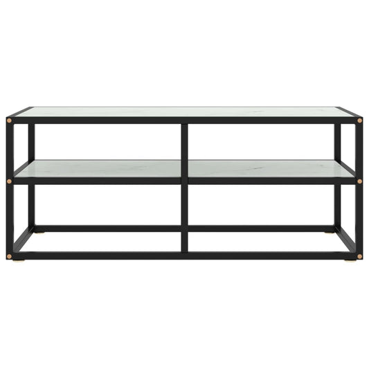 Mobile TV Nero con Vetro Bianco Marmo 100x40x40 cm - homemem39