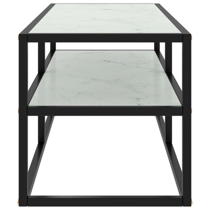 Mobile TV Nero con Vetro Bianco Marmo 100x40x40 cm - homemem39