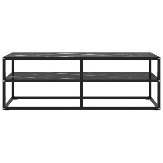Mobile TV Nero con Vetro Nero Marmo 120x40x40 cm - homemem39