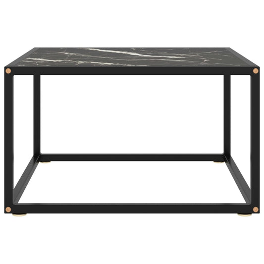 Tavolino da Salotto Nero con Vetro Marmo Nero 60x60x35 cm | homemem39