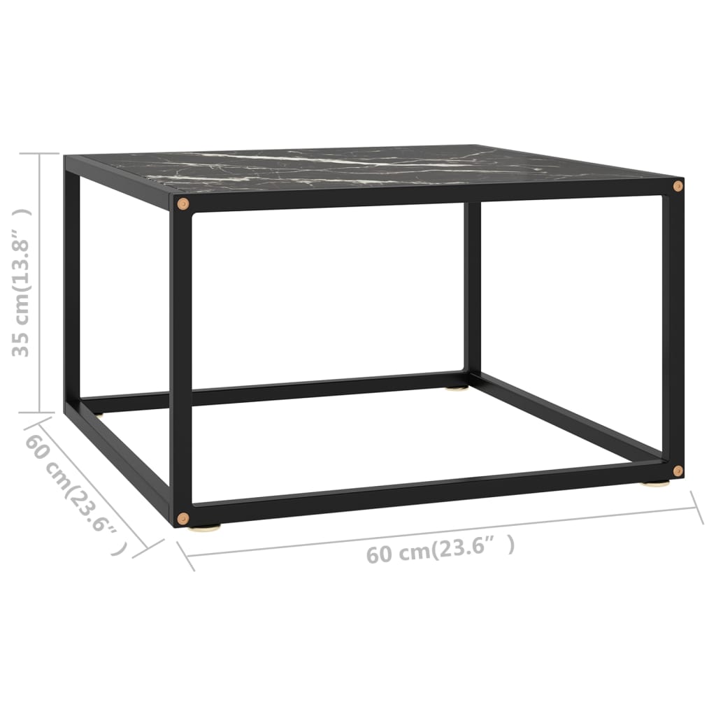 Tavolino da Salotto Nero con Vetro Marmo Nero 60x60x35 cm | homemem39
