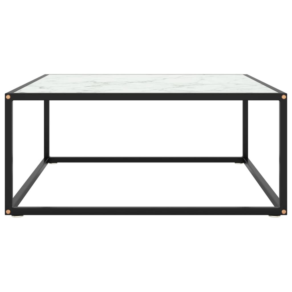 Tavolino da Salotto Nero con Vetro Marmo Bianco 80x80x35 cm | homemem39