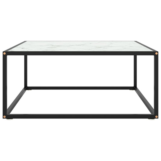Tavolino da Salotto Nero con Vetro Marmo Bianco 80x80x35 cm | homemem39