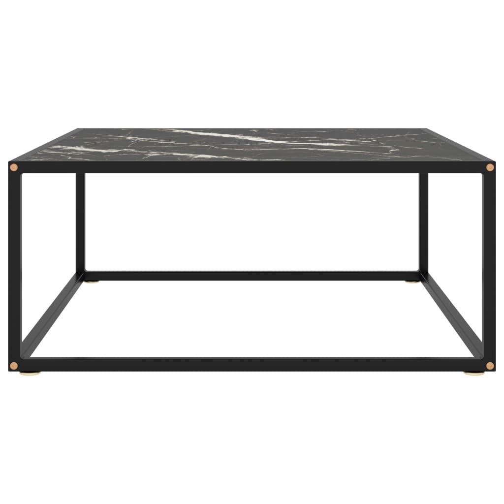 Tavolino da Salotto Nero con Vetro Marmo Nero 80x80x35 cm | homemem39
