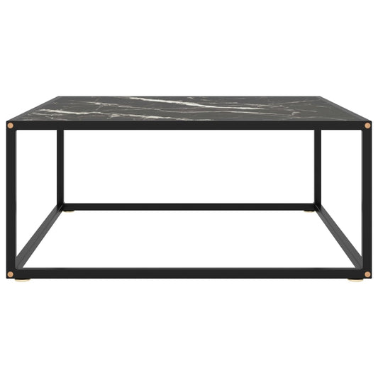 Tavolino da Salotto Nero con Vetro Marmo Nero 80x80x35 cm | homemem39