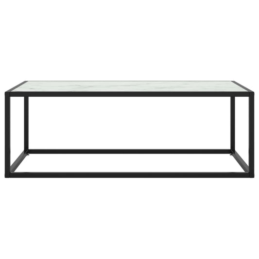 Tavolino da Salotto Nero con Vetro Marmo Bianco 100x50x35 cm | homemem39