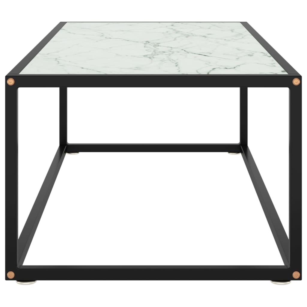 Tavolino da Salotto Nero con Vetro Marmo Bianco 100x50x35 cm | homemem39
