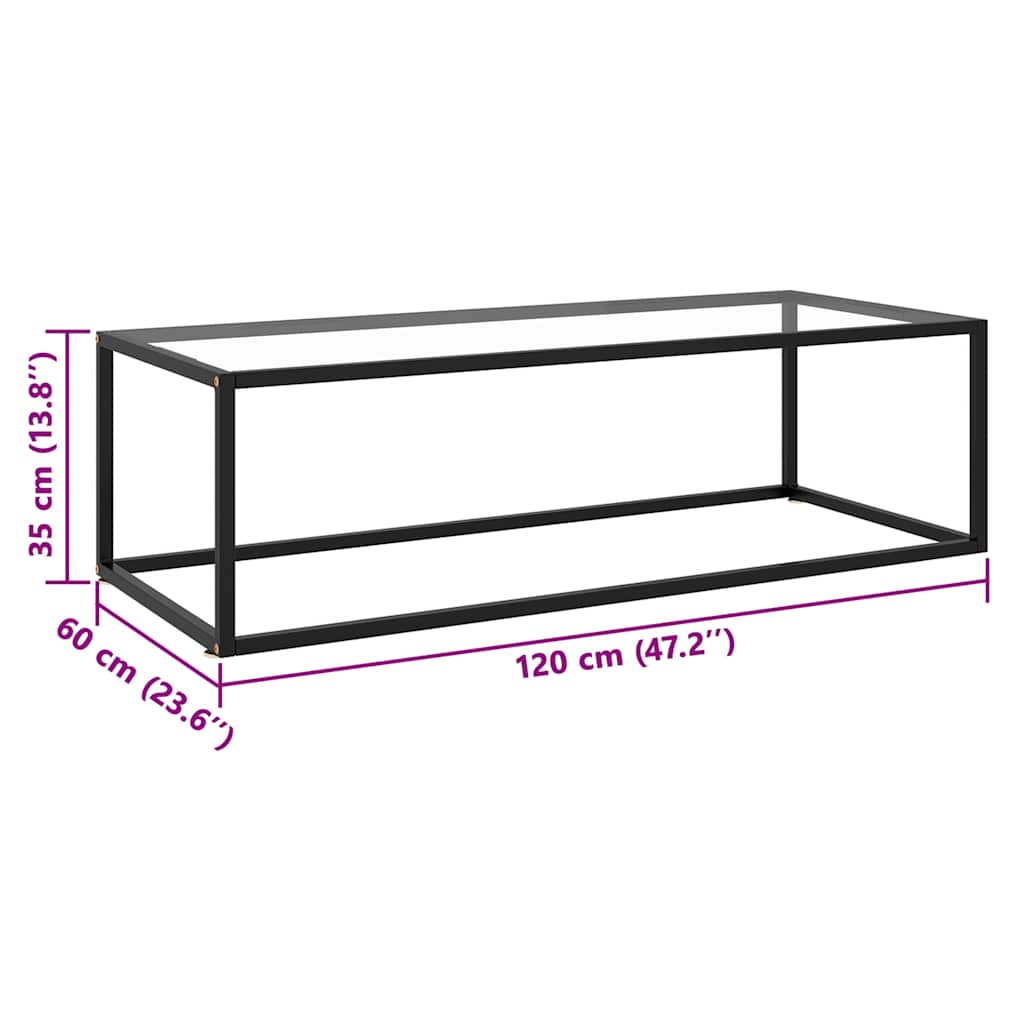 Tavolino da Salotto Nero con Vetro Temperato 120x60x35 cm | homemem39