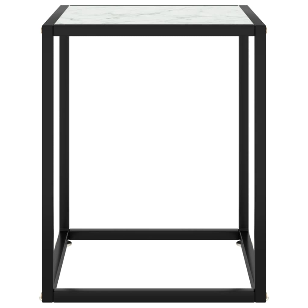 Tavolino da Salotto Nero con Vetro Marmo Bianco 40x40x50 cm