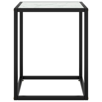 Tavolino da Salotto Nero con Vetro Marmo Bianco 40x40x50 cm