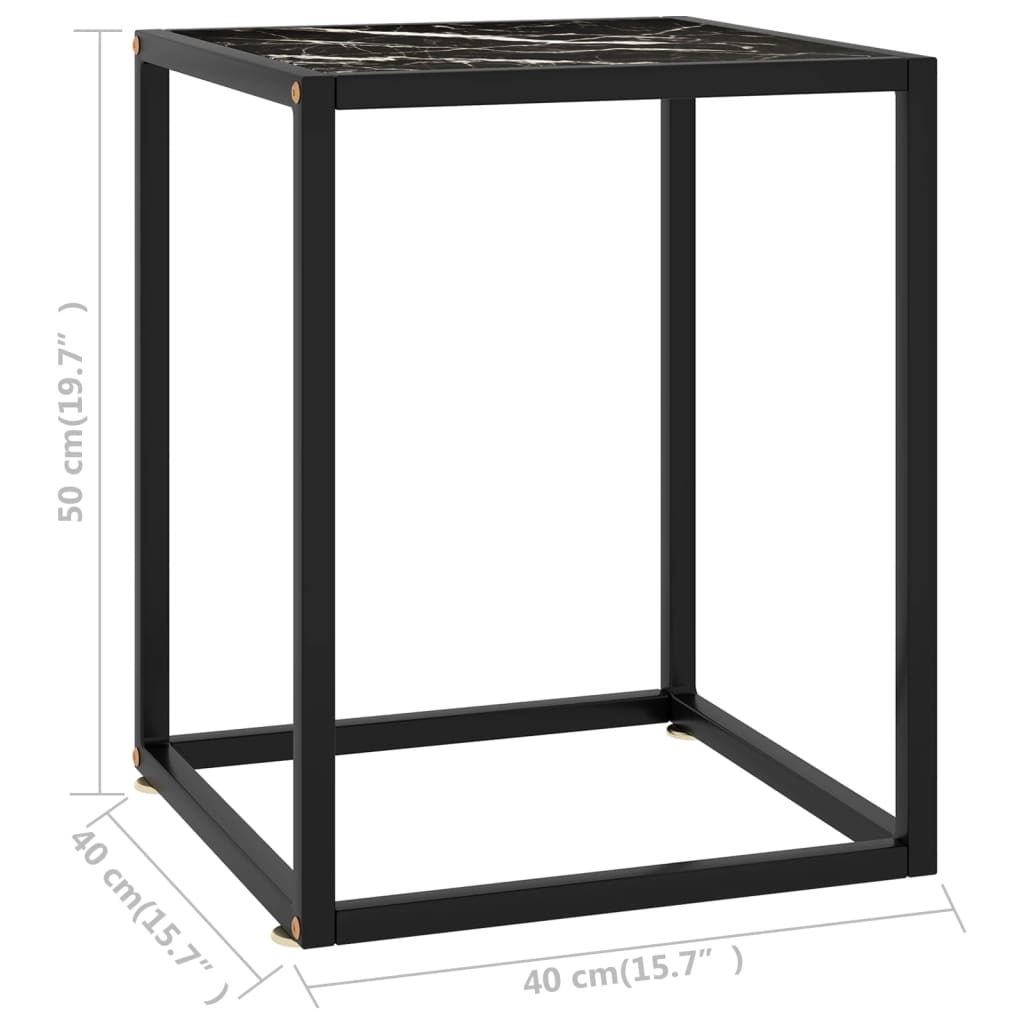 Tavolino da Salotto Nero con Vetro Marmo Nero 40x40x50 cm | homemem39
