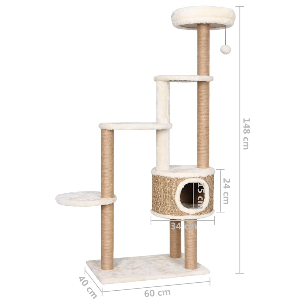Albero per Gatti con Cuscino Lusso e Tiragraffi 148cm in Giunco | homemem39