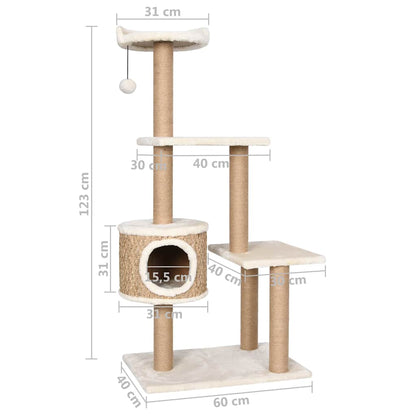 Albero per Gatti con Palo Tiragraffi 123 cm in Giunco | homemem39