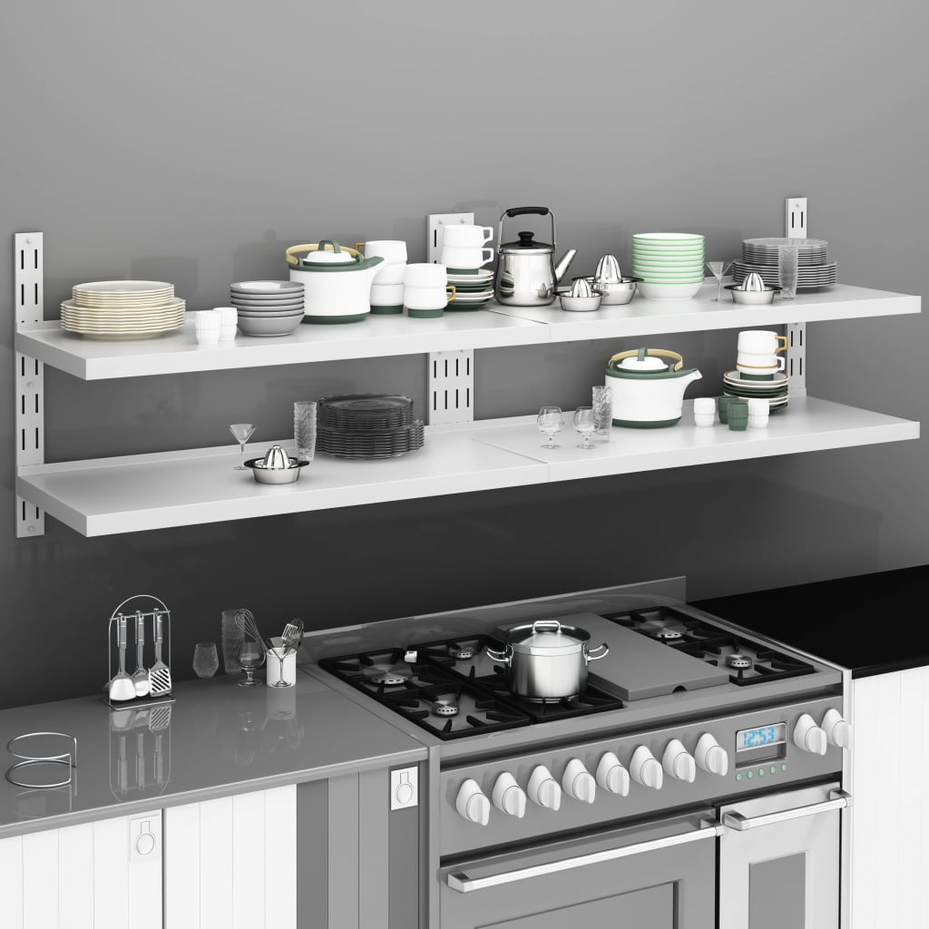 Mensole Galleggianti a 2 Livelli 2 pz in Acciaio Inox 200x30 cm | homemem39