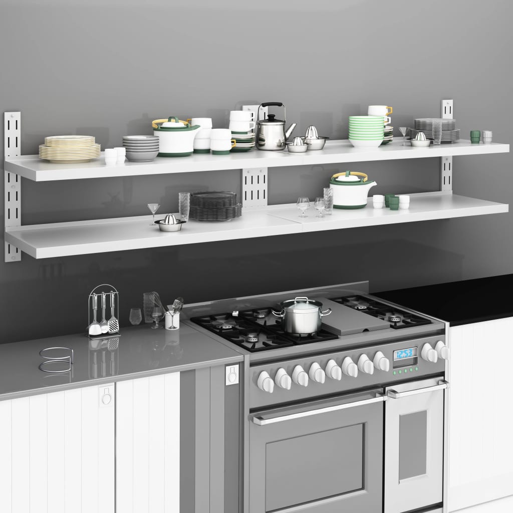 Mensole Galleggianti a 2 Livelli 2 pz in Acciaio Inox 240x30 cm | homemem39