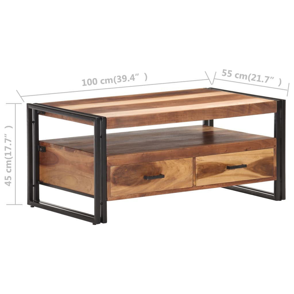Tavolino da Salotto 100x55x45 cm in Legno Massello di Acacia | homemem39