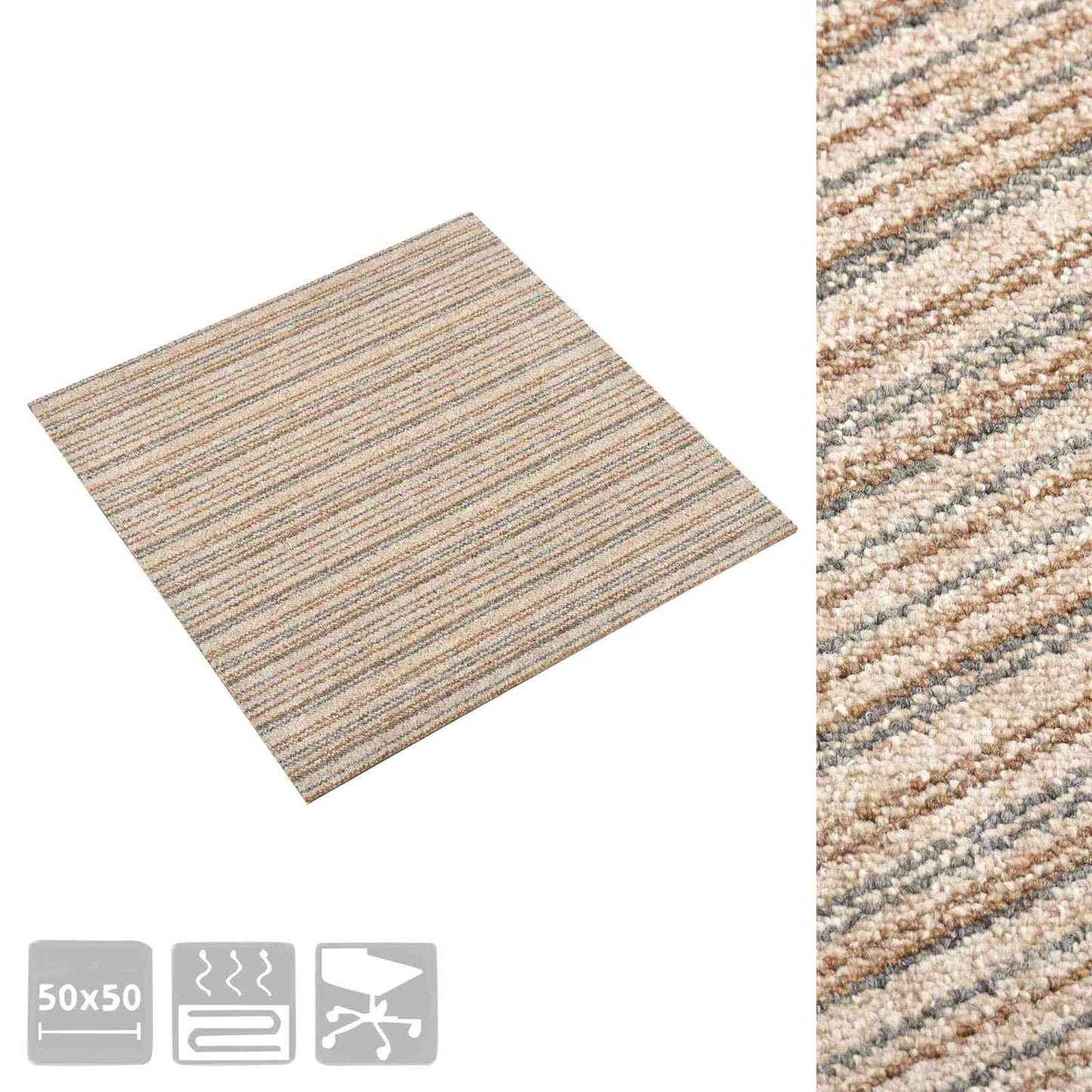 Tappeto 20 pcs Beige Striato 50 x 50 cm 100% Polipropilene | homemem39