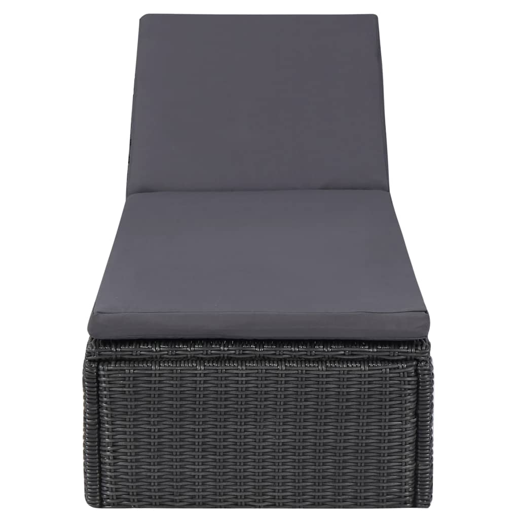 Lettino Prendisole in Polyrattan Nero e Grigio Scuro - homemem39