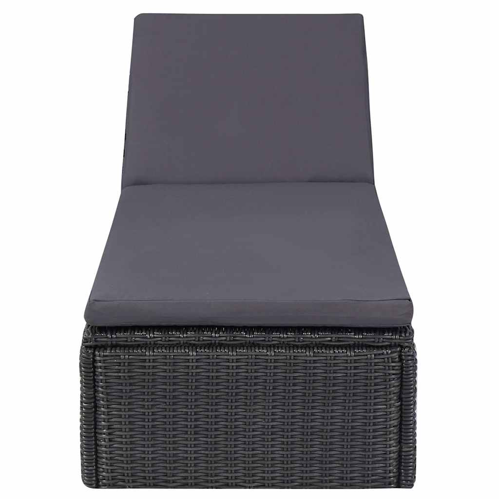 Lettino Prendisole in Polyrattan Nero e Grigio Scuro