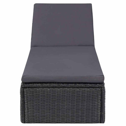 Lettino Prendisole in Polyrattan Nero e Grigio Scuro