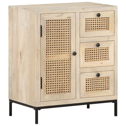Credenza 60x35x70 cm Legno Massello di Mango e Canna Naturale