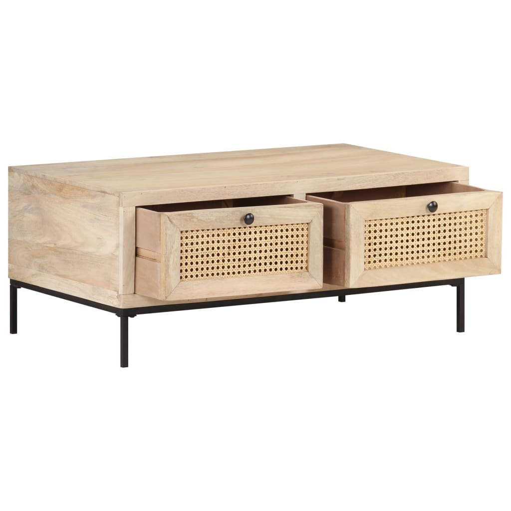 Tavolino da Salotto 90x50x37 cm Legno Massello di Mango e Canna | homemem39