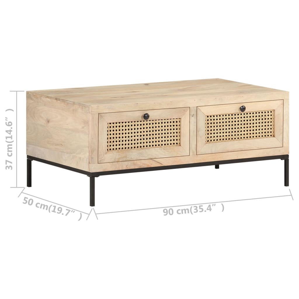 Tavolino da Salotto 90x50x37 cm Legno Massello di Mango e Canna | homemem39