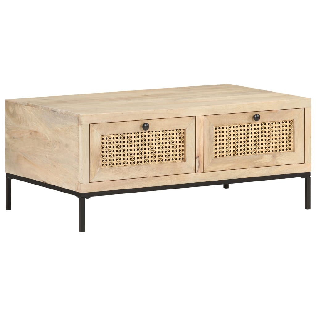 Tavolino da Salotto 90x50x37 cm Legno Massello di Mango e Canna | homemem39