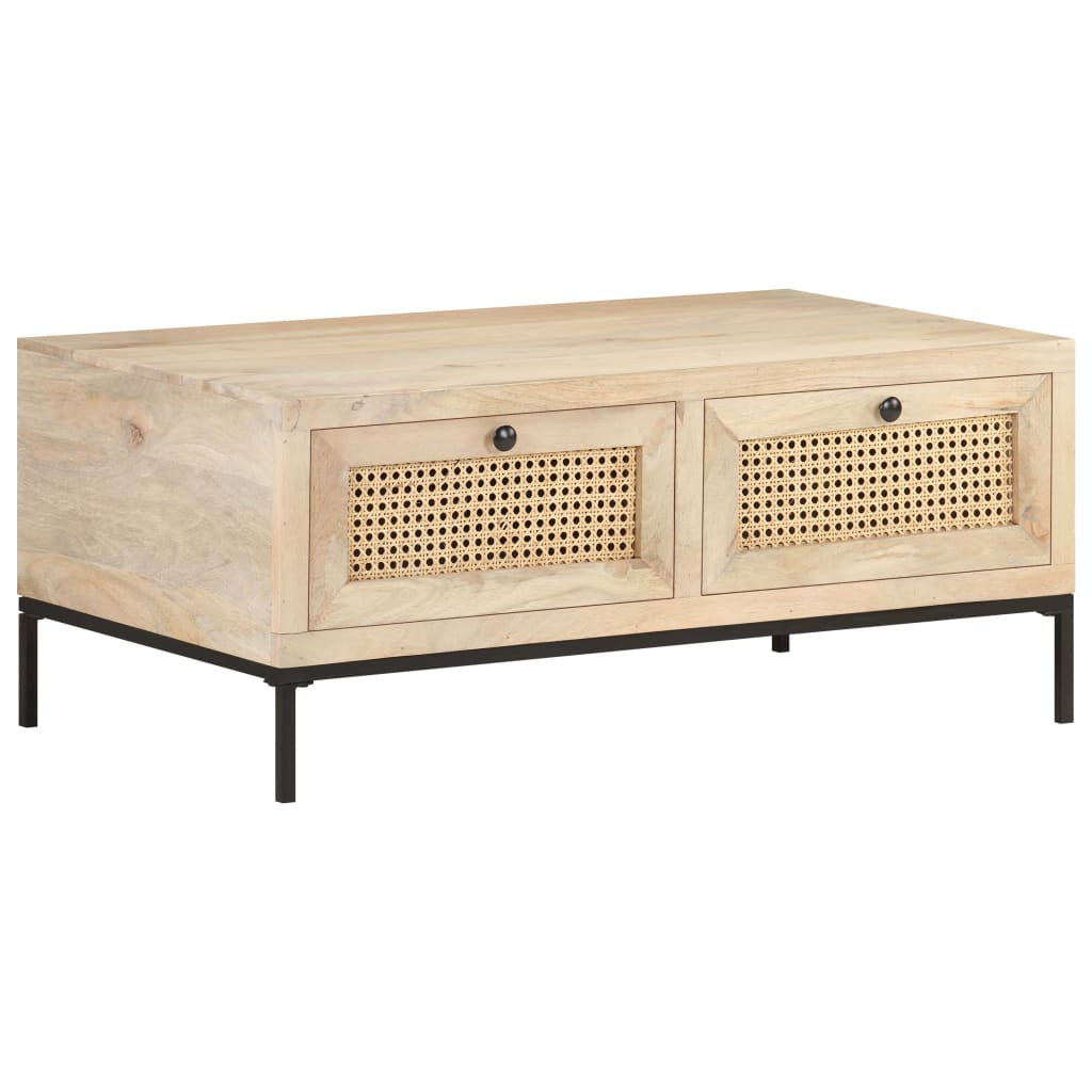 Tavolino da Salotto 90x50x37 cm Legno Massello di Mango e Canna | homemem39
