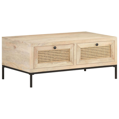 Tavolino da Salotto 90x50x37 cm Legno Massello di Mango e Canna | homemem39