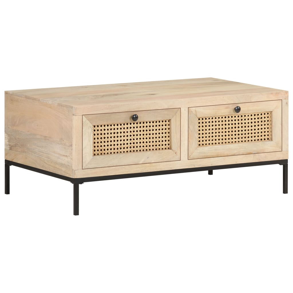 Tavolino da Salotto 90x50x37 cm Legno Massello di Mango e Canna | homemem39