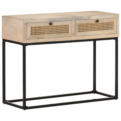 Tavolo Consolle 100x35x76 cm Massello di Mango e Canna Naturale | homemem39