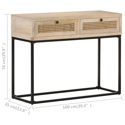 Tavolo Consolle 100x35x76 cm Massello di Mango e Canna Naturale | homemem39
