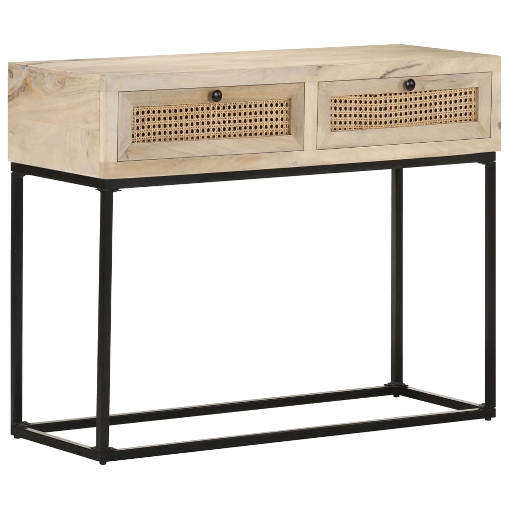 Tavolo Consolle 100x35x76 cm Massello di Mango e Canna Naturale | homemem39