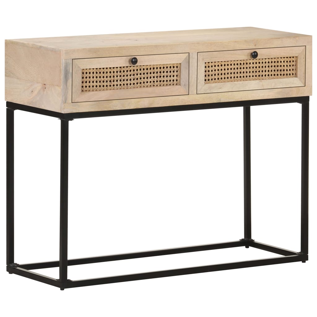 Tavolo Consolle 100x35x76 cm Massello di Mango e Canna Naturale | homemem39
