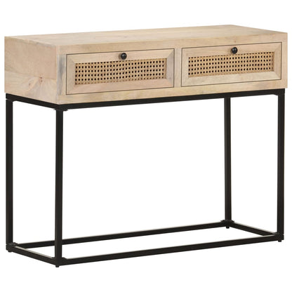 Tavolo Consolle 100x35x76 cm Massello di Mango e Canna Naturale | homemem39