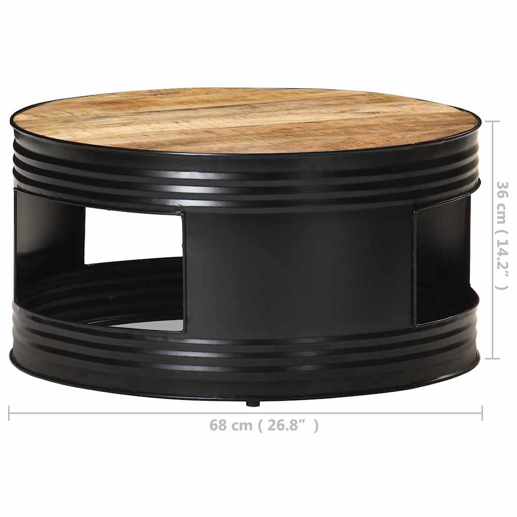 Tavolino Nero 68x68x36 cm in Legno Massello di Mango Grezzo