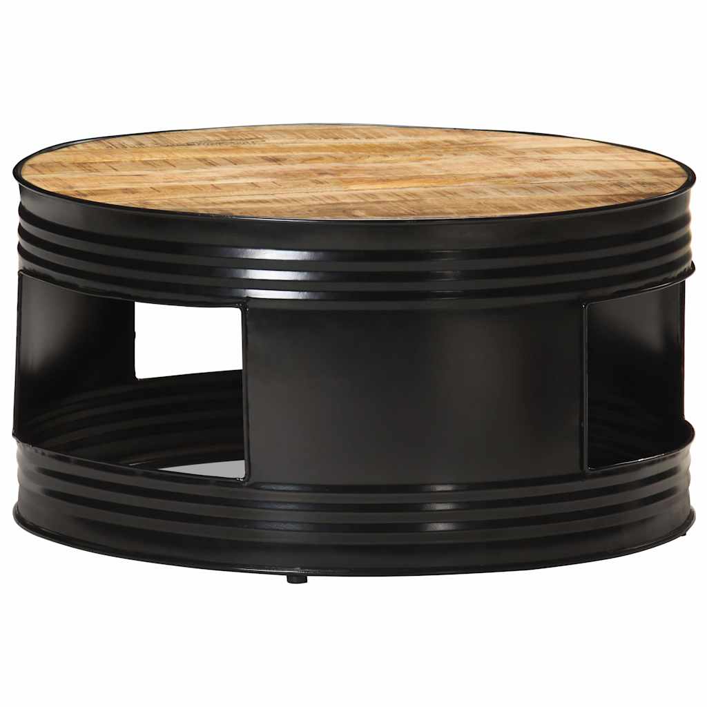 Tavolino Nero 68x68x36 cm in Legno Massello di Mango Grezzo