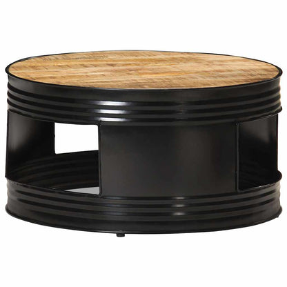 Tavolino Nero 68x68x36 cm in Legno Massello di Mango Grezzo